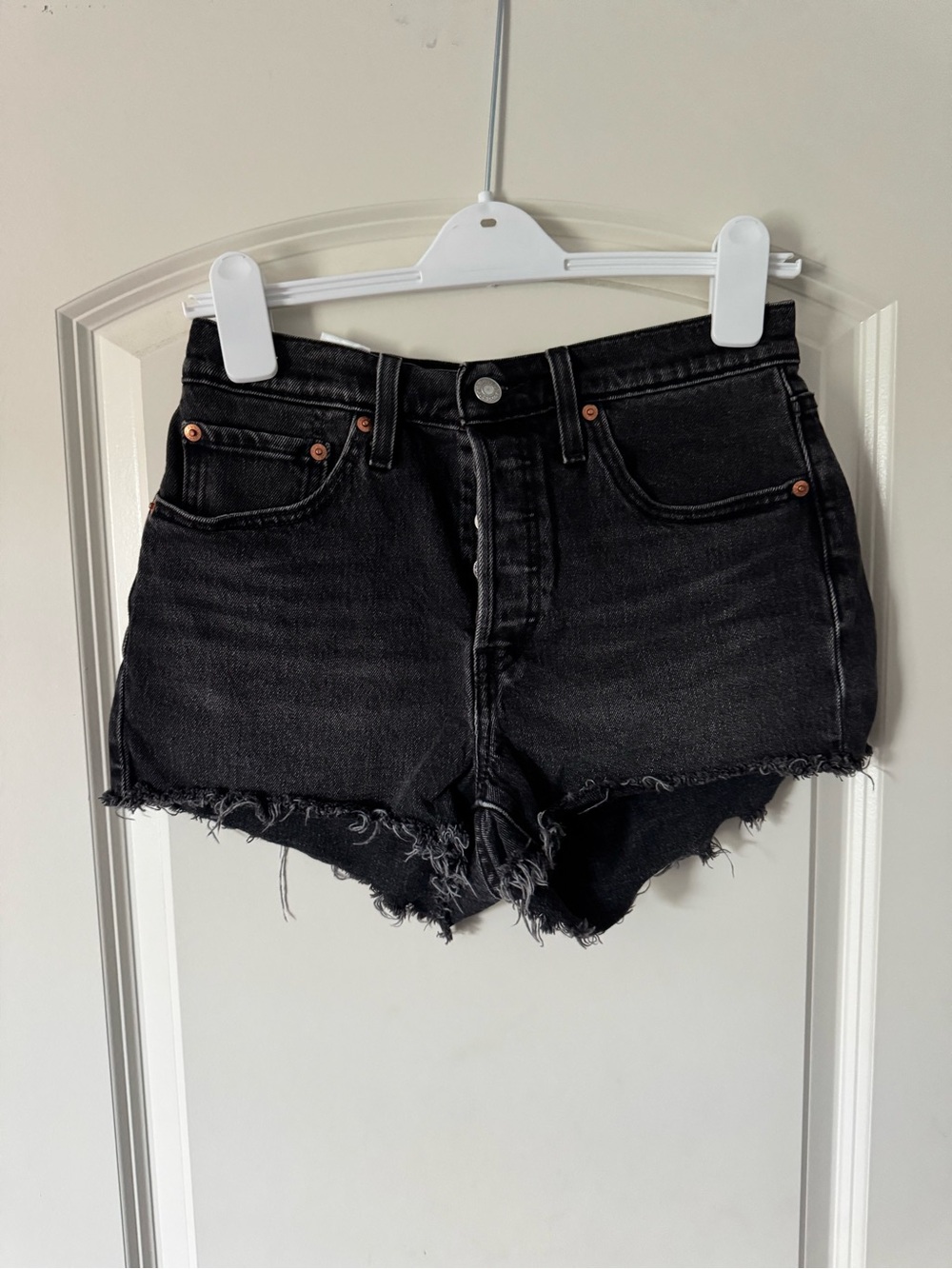 Levi's Black Frayed Hem Denim Shorts